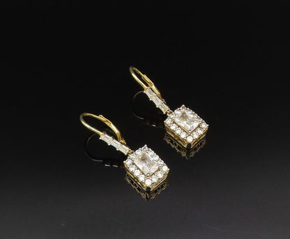 925 Silver  Vintage Elegant Gold Plated Topaz Square Frame Earrings  EG12072