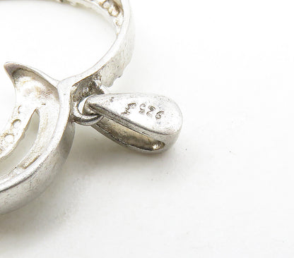 925 Sterling Silver  Shiny Genuine Diamonds Open Love Heart Pendant  PT12164