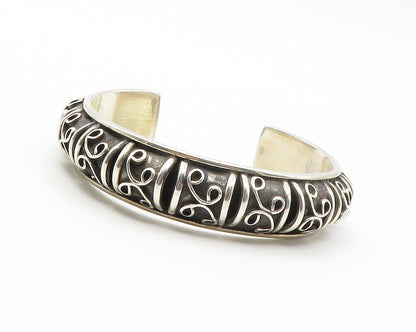 925 Sterling Silver - Vintage Shiny Swirl Pattern Dome Cuff Bracelet - BT5433