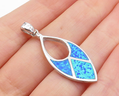 925 Sterling Silver  Inlaid Fire Opal Pattern Pointed Oval Pendant  PT5697