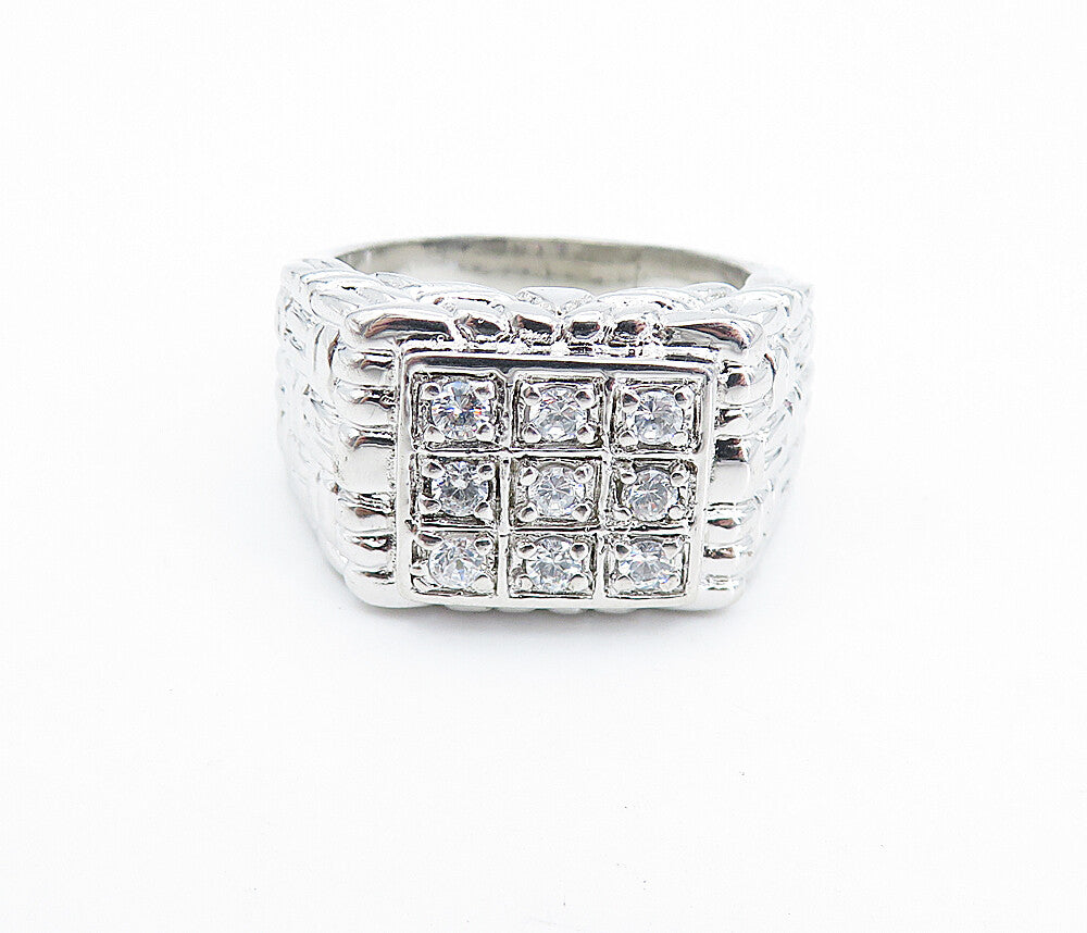 925 Sterling Silver  Cubic Zirconia Basket Weave Cocktail Ring Sz 10  RG7264