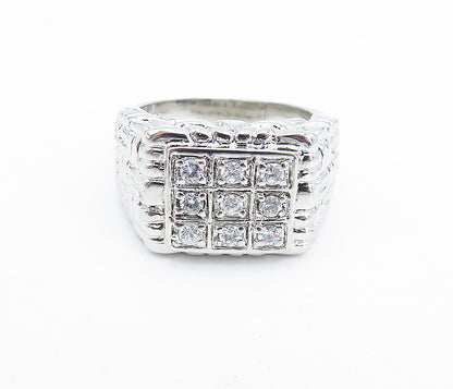 925 Sterling Silver  Cubic Zirconia Basket Weave Cocktail Ring Sz 10  RG7264
