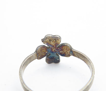 SOUTHWESTERN 925 Silver Vintage Turquoise Clover Band Ring Sz 6.5 RG5515