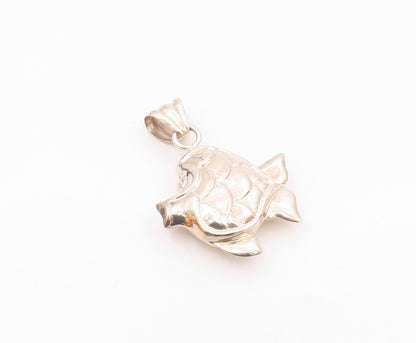 925 Sterling Silver  Vintage Shiny Hollow Fish Drop Pendant  PT17607