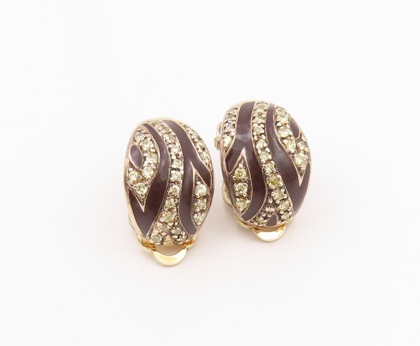 925 Sterling Silver Vintage Earrings Gold Plated Enameled Topaz Bands  EG13615