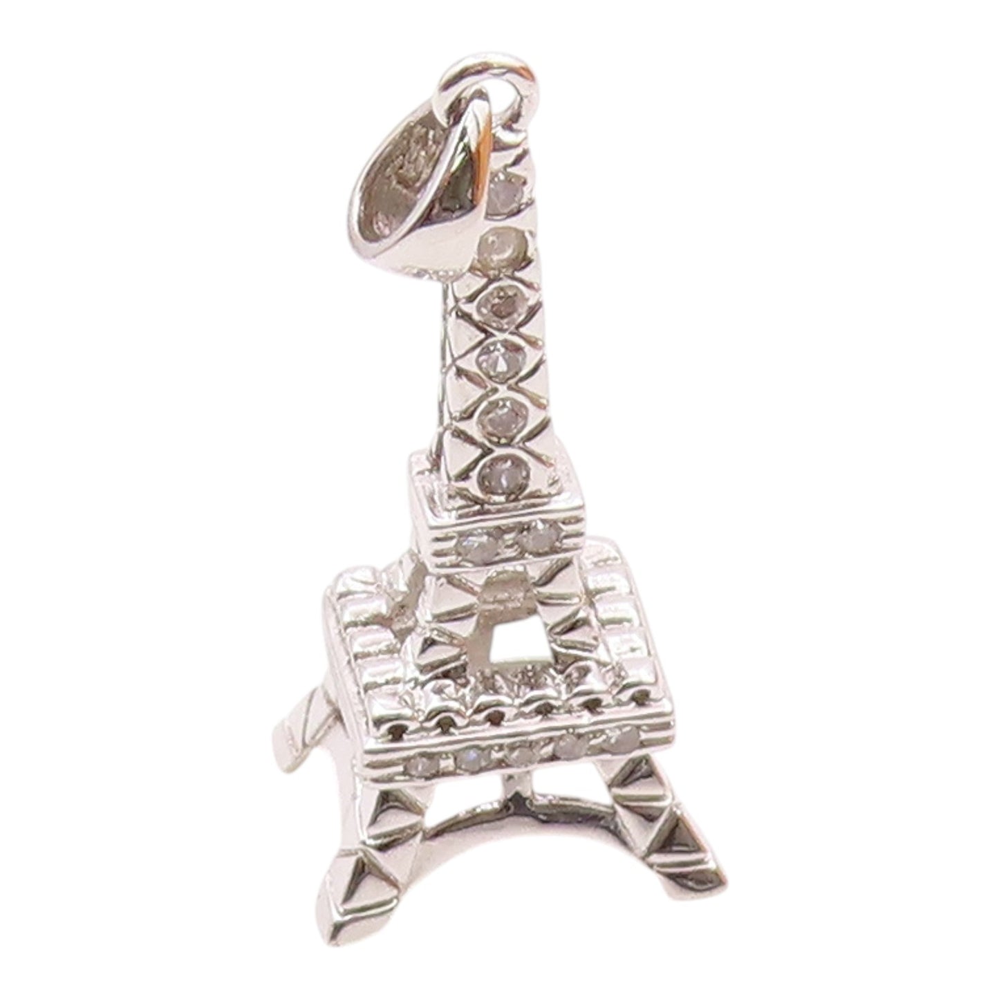 925 Sterling Silver  Vintage Cubic Zirconia Paris Eiffel Tower Pendant PT20773