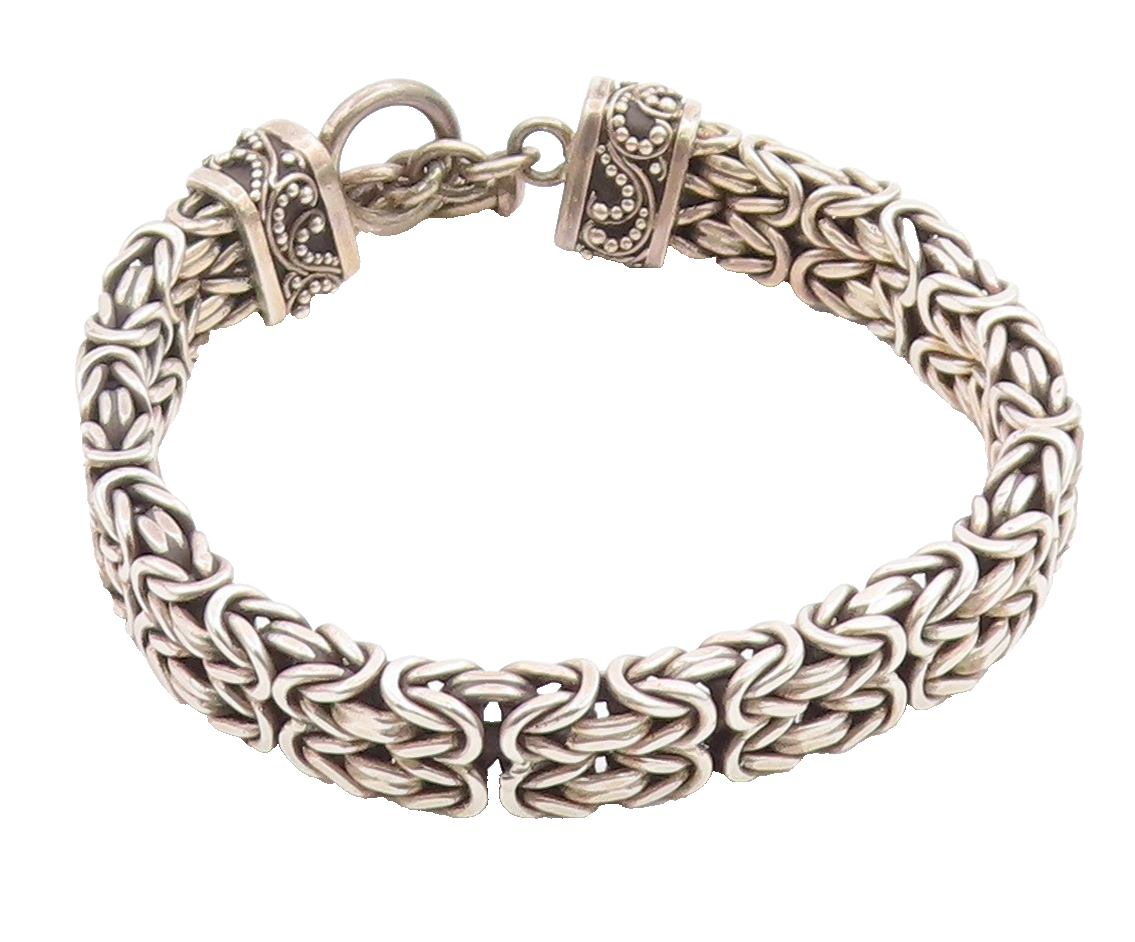 925 Sterling Silver Vintage Bracelet Classic Scrollwork Byzantine Chain  BT12053