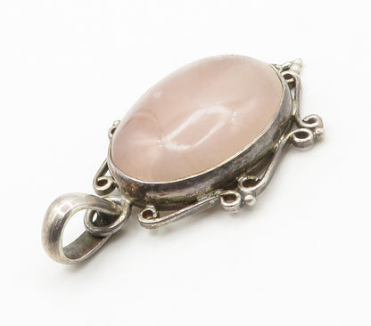 925 Sterling Silver  Vintage Cabochon Cut Rose Quartz Swirl Pendant  PT11730