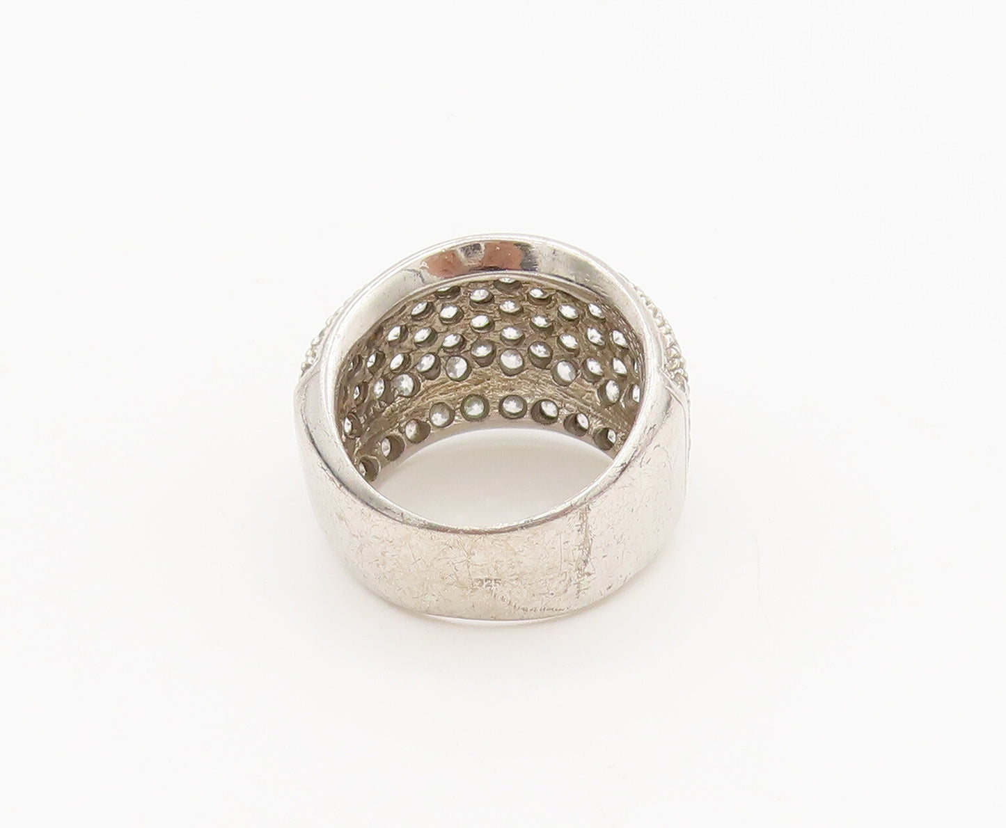 925 Sterling Silver Vintage White CZ Broad Band Solid  Ring Sz 6  RG26987