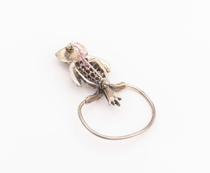 925 Sterling Silver Vintage Brooch Dark Tone Cutout Owl On Ring  BP11699