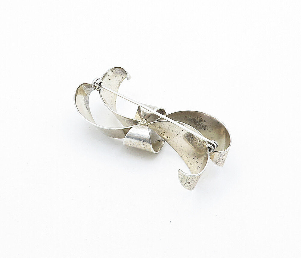 NAPIER 925 Sterling Silver  Vintage Modernist Ribbon Bow Brooch Pin  BP2664