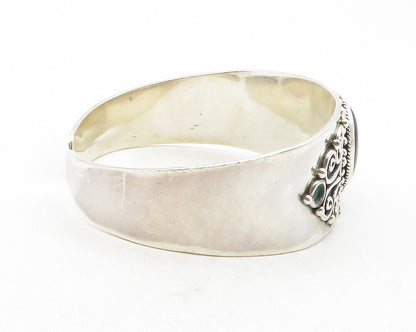 BALI 925 Silver  Vintage Cabochon Black Onyx Swirl Vine Cuff Bracelet  BT4697