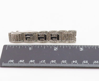 925 Sterling Silver  Vintage Enamel FHH Initials Sparkling Tie Clip  TR2184
