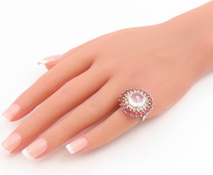 925 Sterling Silver Vintage Ring Multi Gemstone Floral Cluster Band Sz 6 RG35021