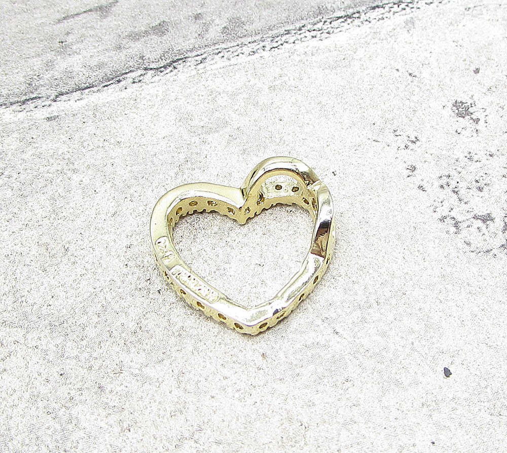 Gold Over 925 Silver  White Cubic Zirconia Love Heart Slider Pendant  PT1358
