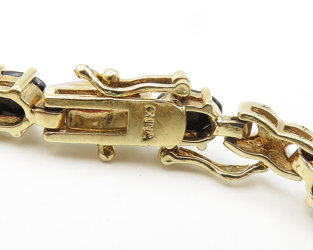 925 Sterling Silver  Sapphire Gold Plated Two Tone XO Chain Bracelet  BT7643