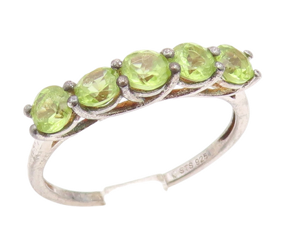 925 Sterling Silver Vintage Ring Five Stone Peridot Elegant Band  Sz 8  RG35032