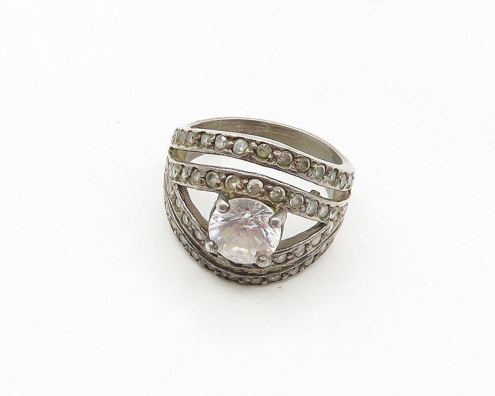 925 Sterling Silver  Vintage Cubic Zirconia Split Band Ring Sz 6  RG17482