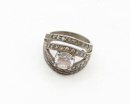925 Sterling Silver  Vintage Cubic Zirconia Split Band Ring Sz 6  RG17482