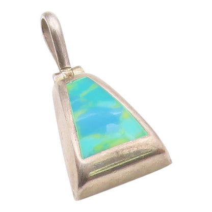 MEXICO 925 Silver  Vintage Green & Yellow Marble Stone Dome Pendant  PT21777