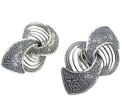 BEAU 925 Sterling Silver  Vintage Oxidized Pattern Non Pierce Earrings  EG4184