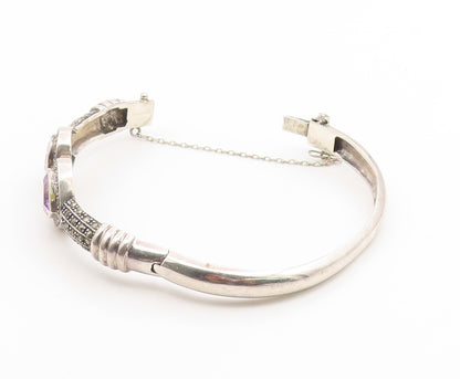 925 Sterling Silver Vintage Bracelet Pear Cut Amethyst & Topaz Bangle  BT11928