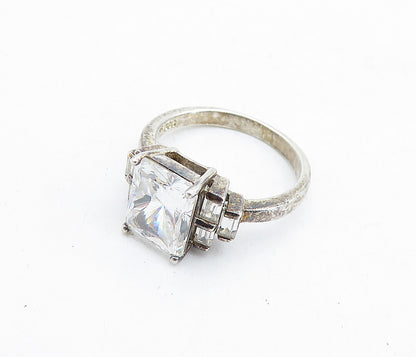 KOREA 925 Silver  Vintage Cubic Zirconia Solitaire Accent Ring Sz 8  RG5793