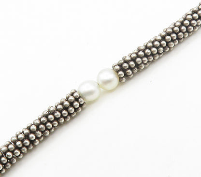 925 Sterling Silver  Vintage Petite Pearls Cluster Link Chain Bracelet  BT6024