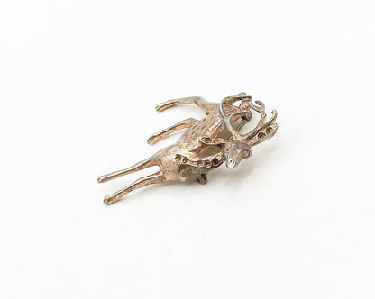 925 Sterling Silver  Vintage Shiny Reindeer Animal Motif Brooch Pin  BP7602