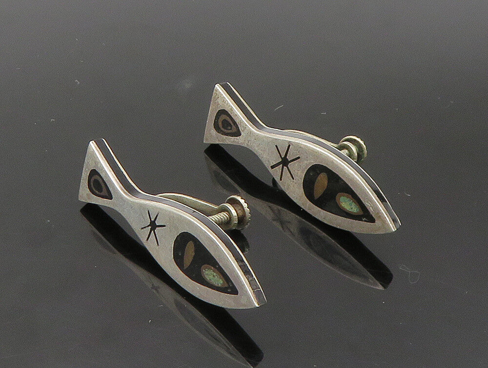 HAB MEXICO 925 Silver   Vintage Turquoise Fish Non Pierce Earrings  EG11569