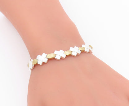 925 Sterling Silver  Shiny Two Tone X Link Matte Chain Bracelet  BT5067