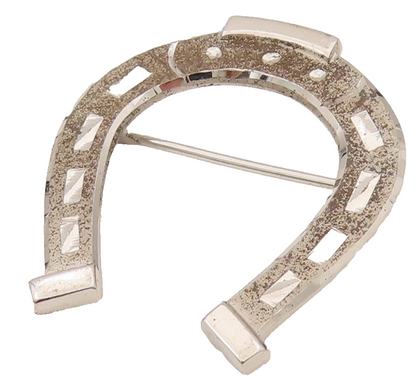 925 Silver  Vintage Polished Accent Good Luck Horseshoe Brooch Pin  BP10201
