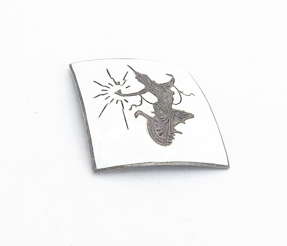 SIAM 925 Sterling Silver  Vintage Enamel Niello Dancer Brooch Pin  BP1576