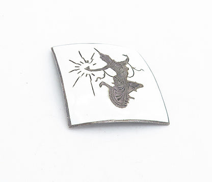 SIAM 925 Sterling Silver  Vintage Enamel Niello Dancer Brooch Pin  BP1576