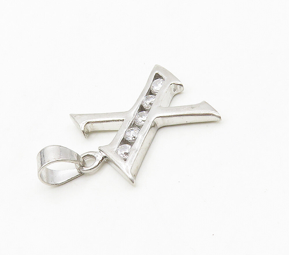 925 Sterling Silver  Shiny Cubic Zirconia Letter X Initial Pendant  PT12196