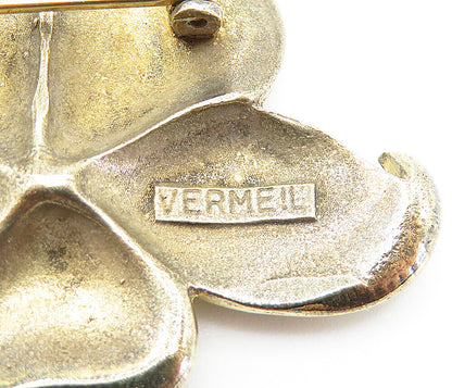 GORHAM 925 Sterling Silver  Vintage Shiny Detailed Flower Brooch Pin  BP2850
