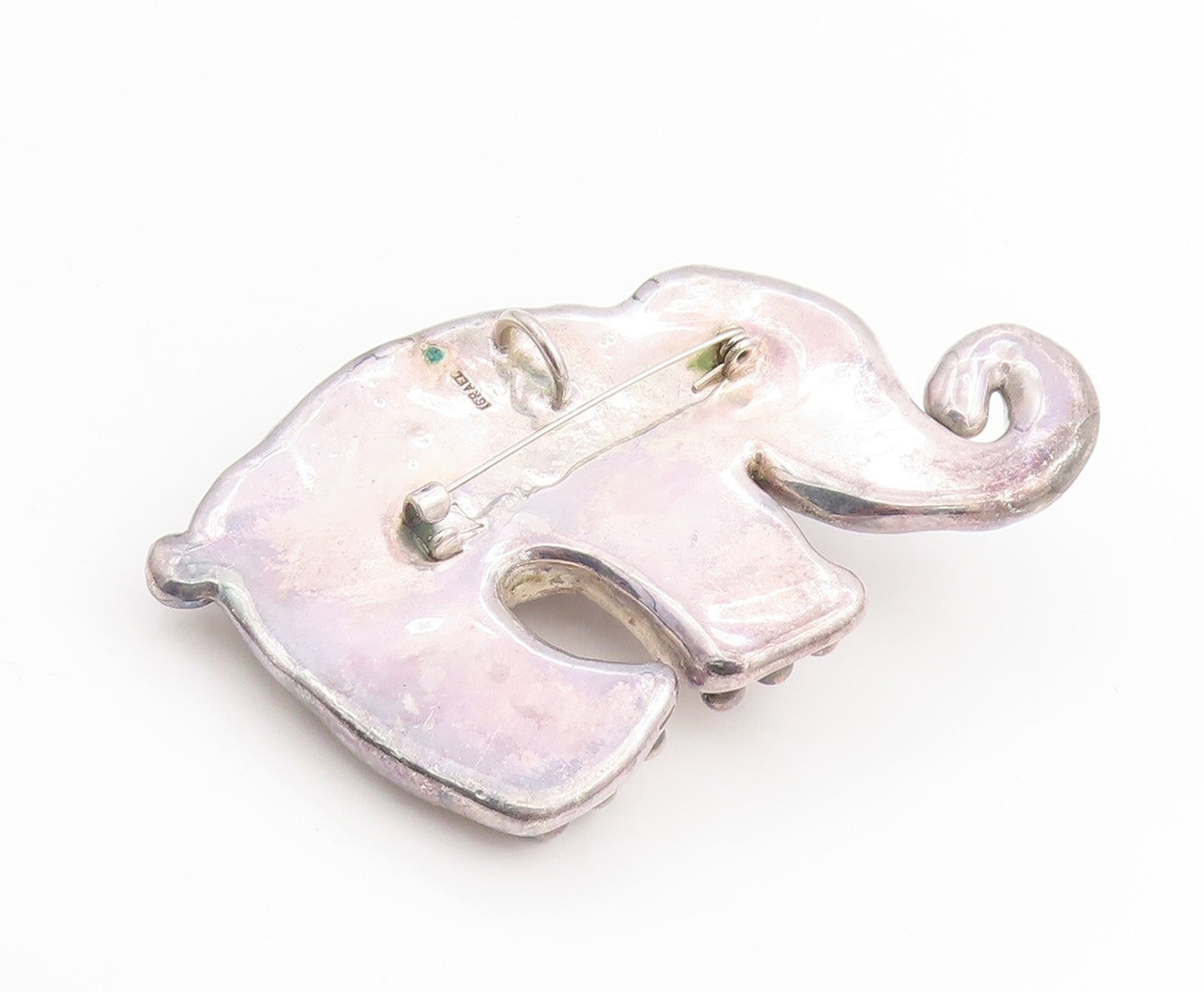 925 Sterling Silver Vintage Brooch ISRAEL Large Figural Lucky Elephant  BP11963