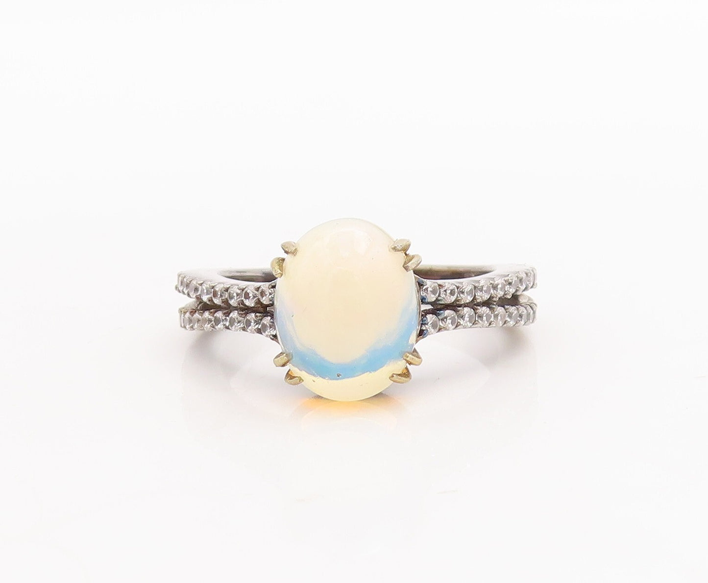 925 Sterling Silver Vintage Ring Oval Fire Opal Topaz Split Band  Sz 7  RG29256