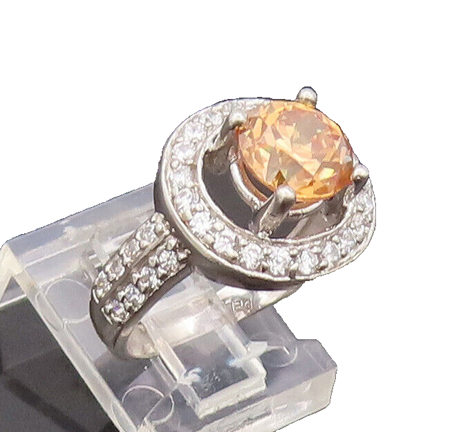 925 Sterling Silver Vintage Ring Citrine Halo Topaz Inlay Neck Sz 7  RG27637