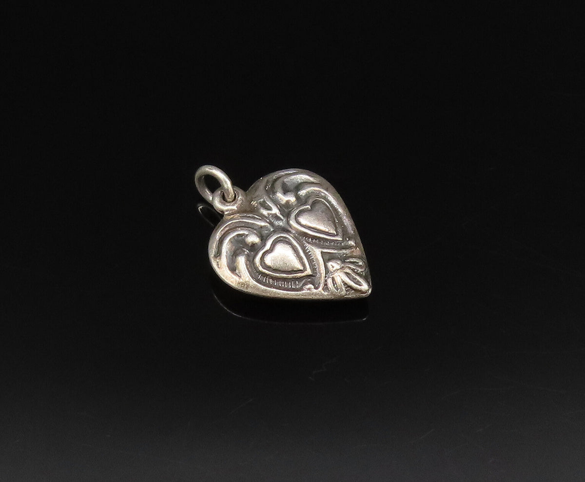 925 Sterling Silver  Vintage Antique Carved Love Hearts Charm Pendant  PT21272