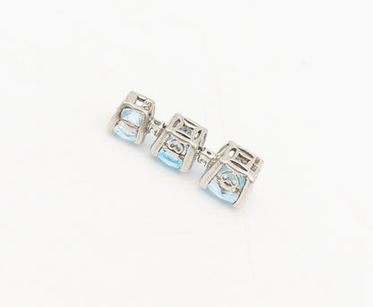 925 Sterling Silver  Vintage 3 Linked Faceted Blue Topaz Drop Pendant  PT22311