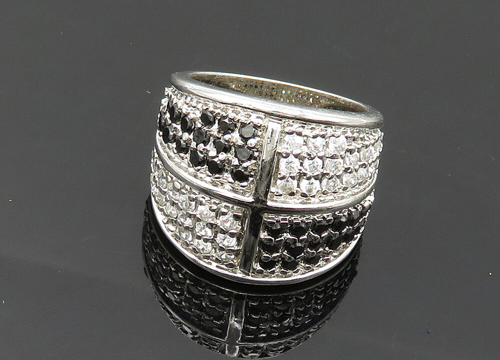 925 Sterling Silver  Vintage Cubic Zirconia & Hematite Band Ring Sz 6  RG20426
