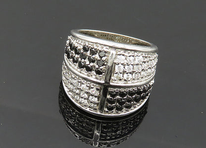 925 Sterling Silver  Vintage Cubic Zirconia & Hematite Band Ring Sz 6  RG20426