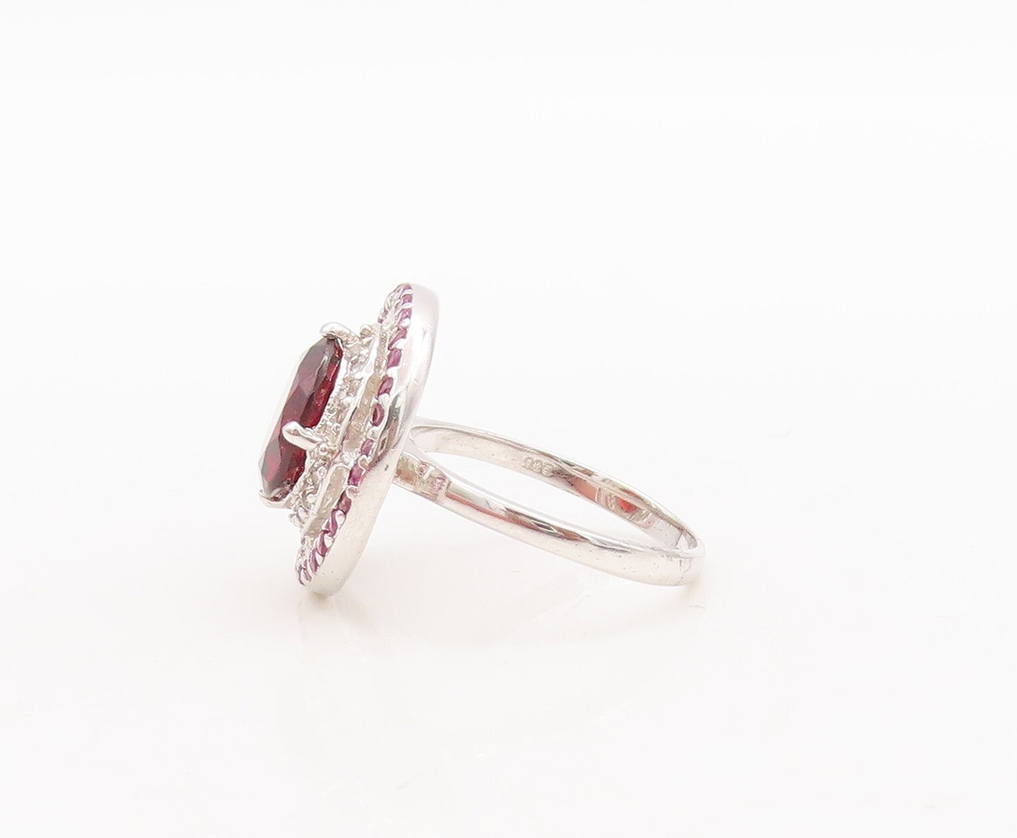 925 Sterling Silver Vintage Ring Round Red & Pink White CZ Rings Sz 7.5  RG29811