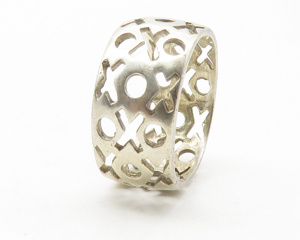 925 Sterling Silver  Vintage XO Hugs & Kisses Cutout Band Ring Sz 8  RG11859