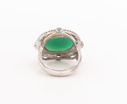 925 Sterling Silver Vintage Ring Roped Border Green Onyx & Topaz  Sz 7  RG29395