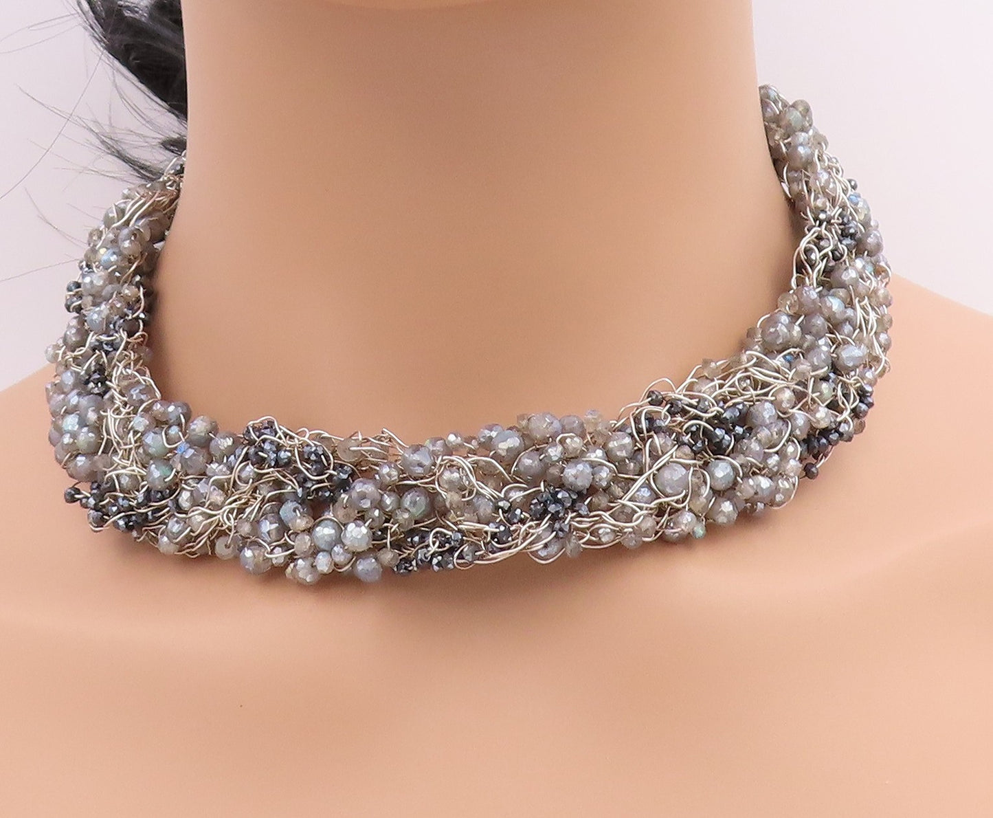 925 Sterling Silver Vintage Necklace ANNALISE Brutalist Gemstone Beads  NE4601