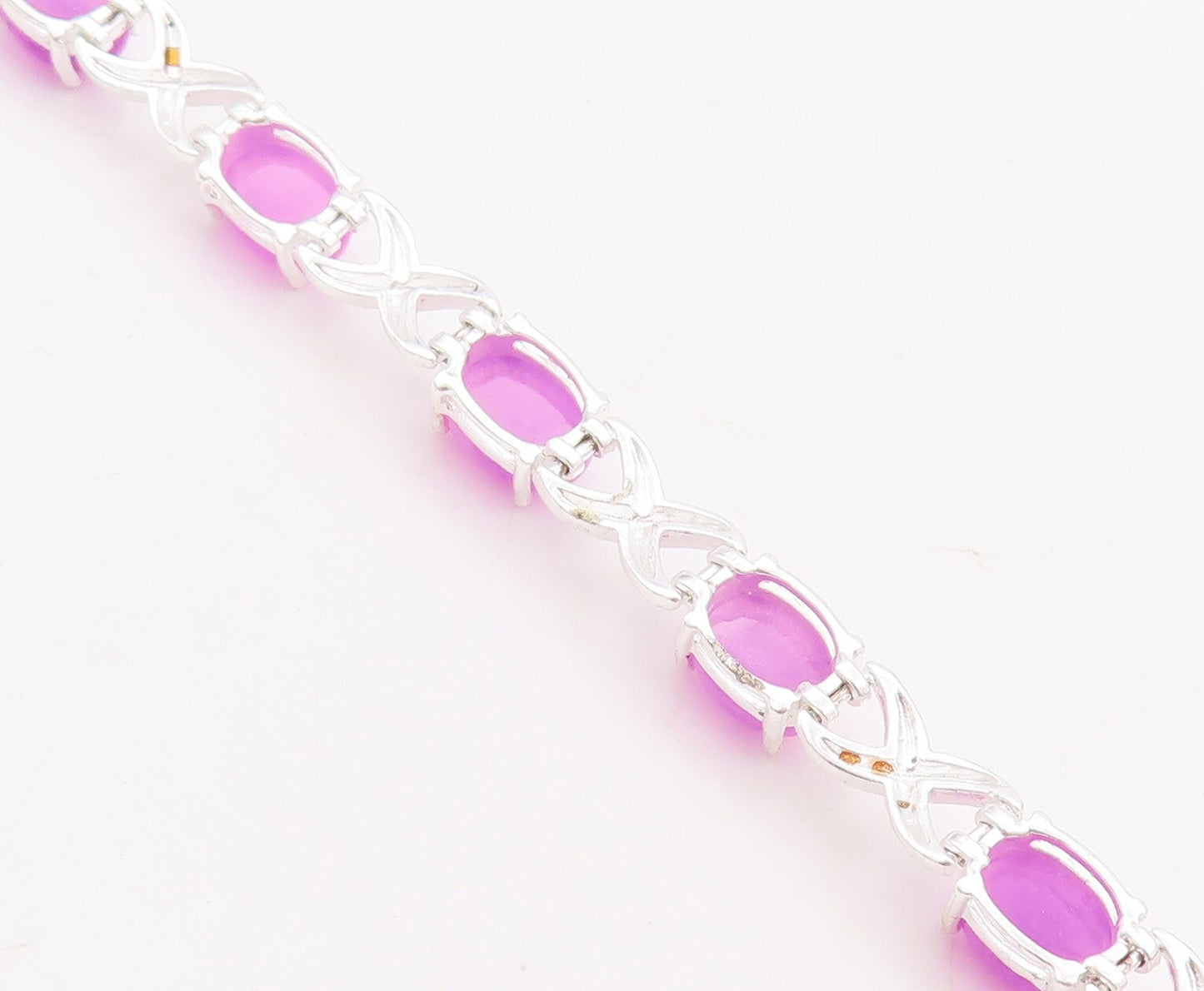925 Sterling Silver Vintage Bracelet Oval Cut Purple Gemstones X Links  BT10666
