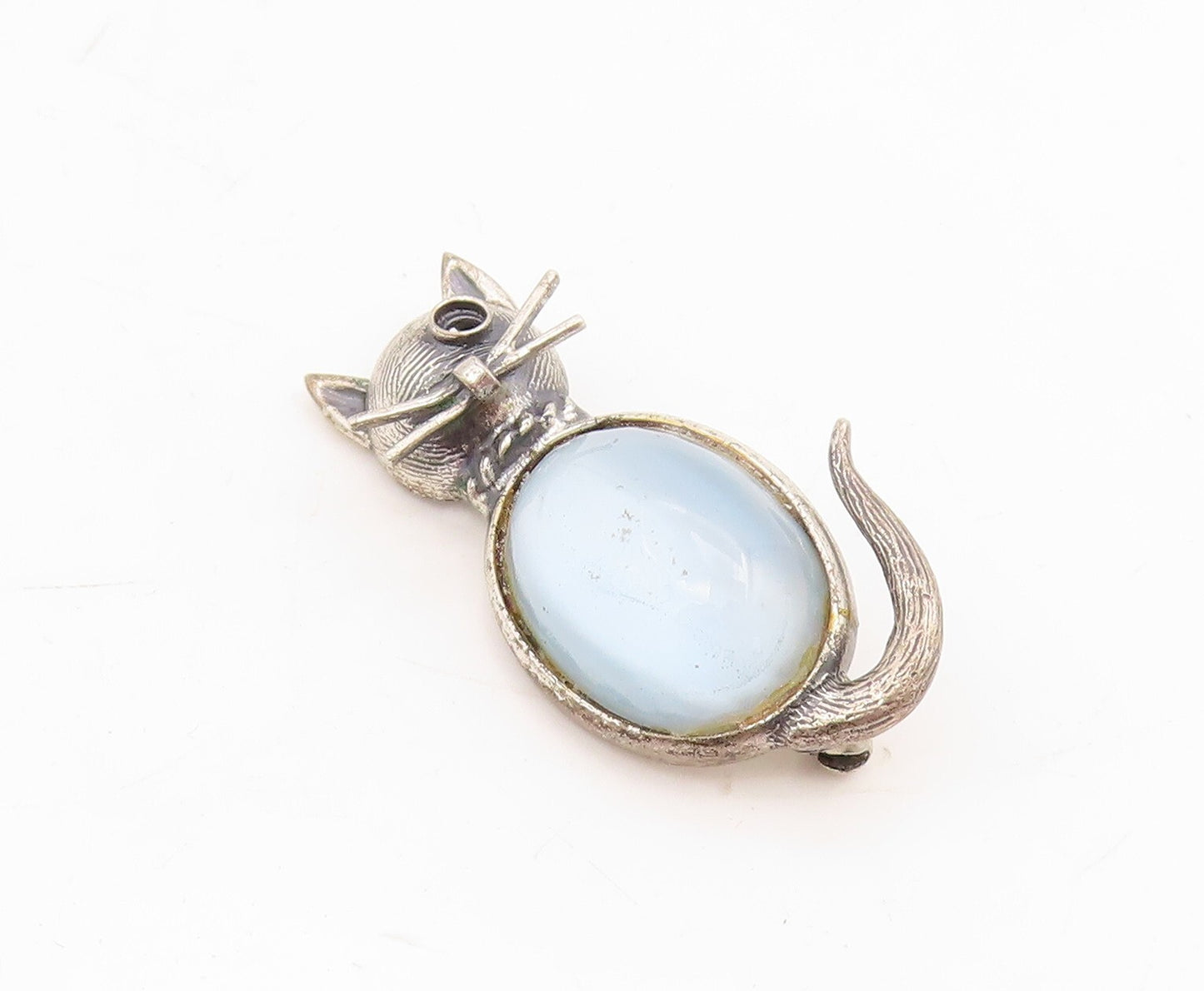 925 Sterling Silver Vintage Brooch Pin DANECRAFT Cat's Eye Inlay Cat  BP11461