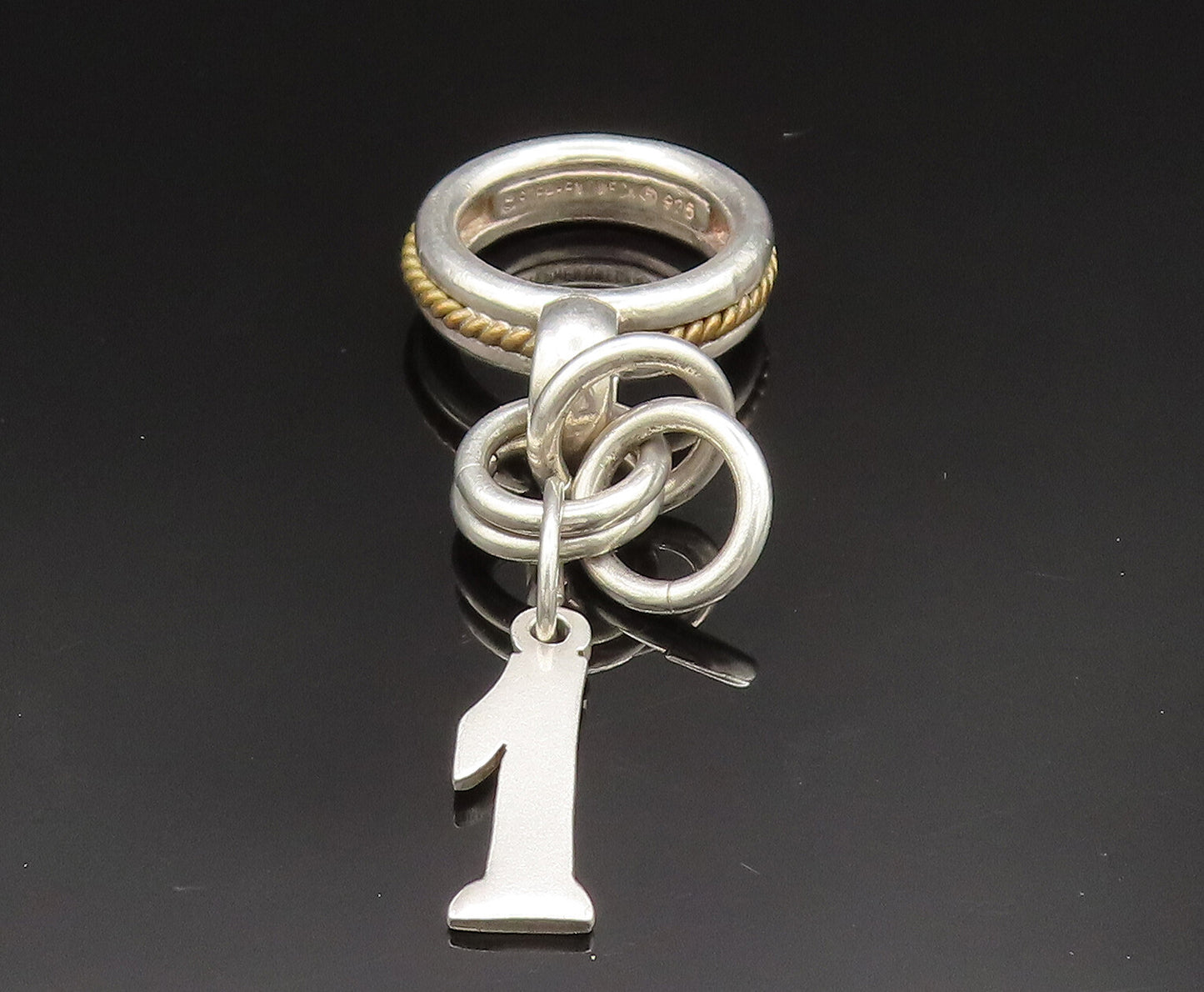 STEPHEN DWECK 925 Silver  Vintage Two Tone Rope Twist Charm Ring Sz 6  RG24879